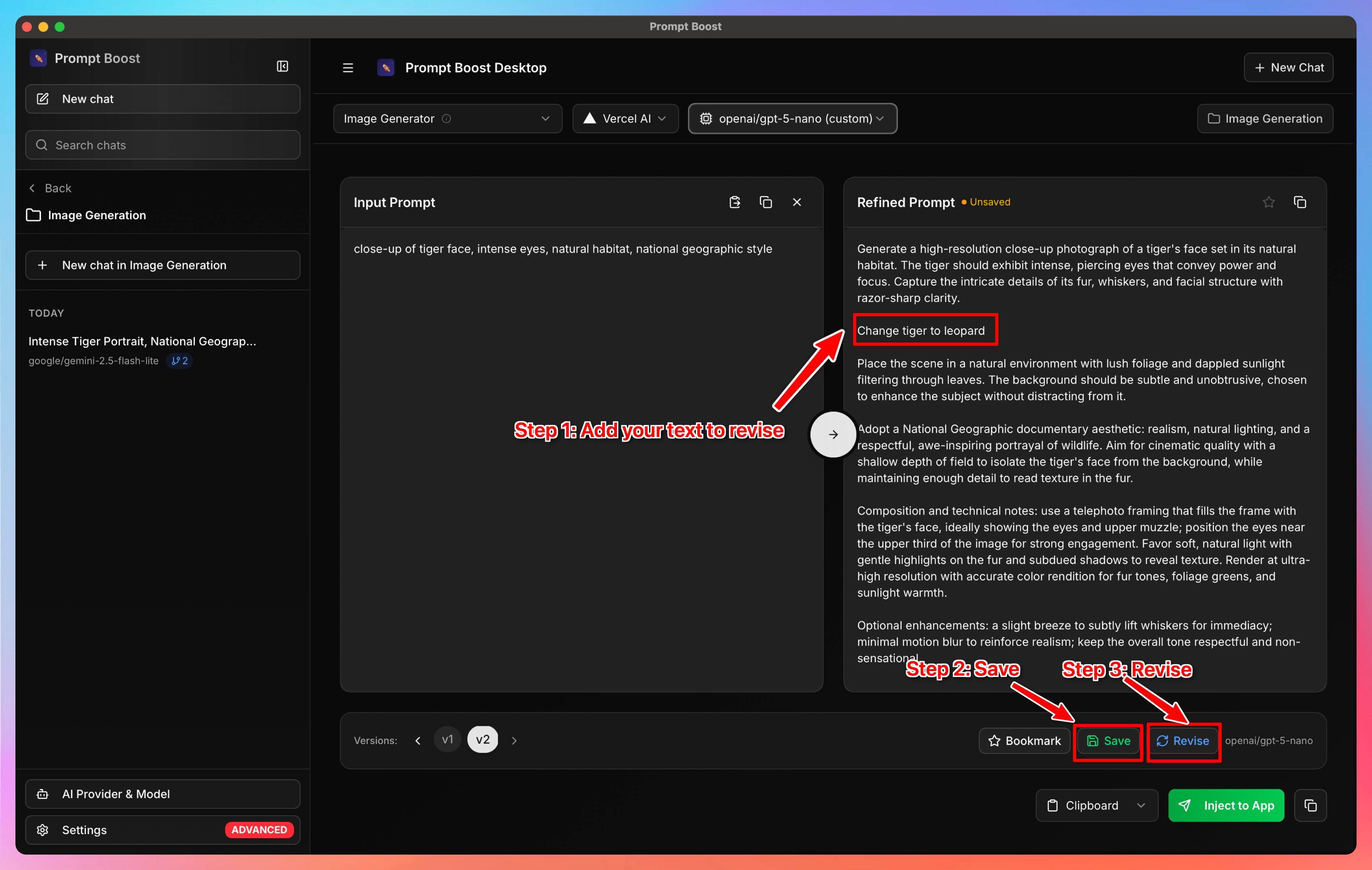 Revise prompts with AI-powered suggestions