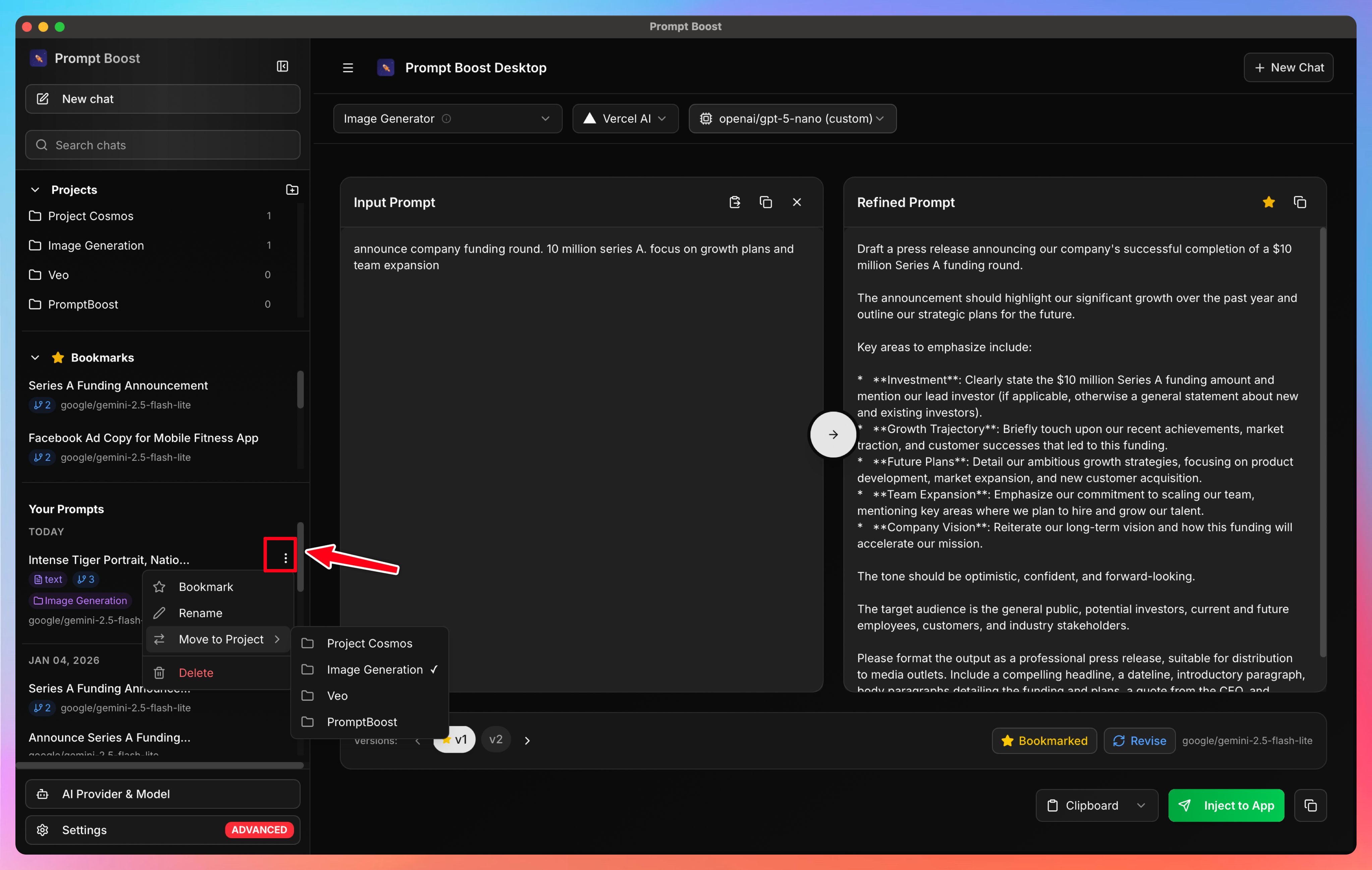 Organize and manage prompts within project folders